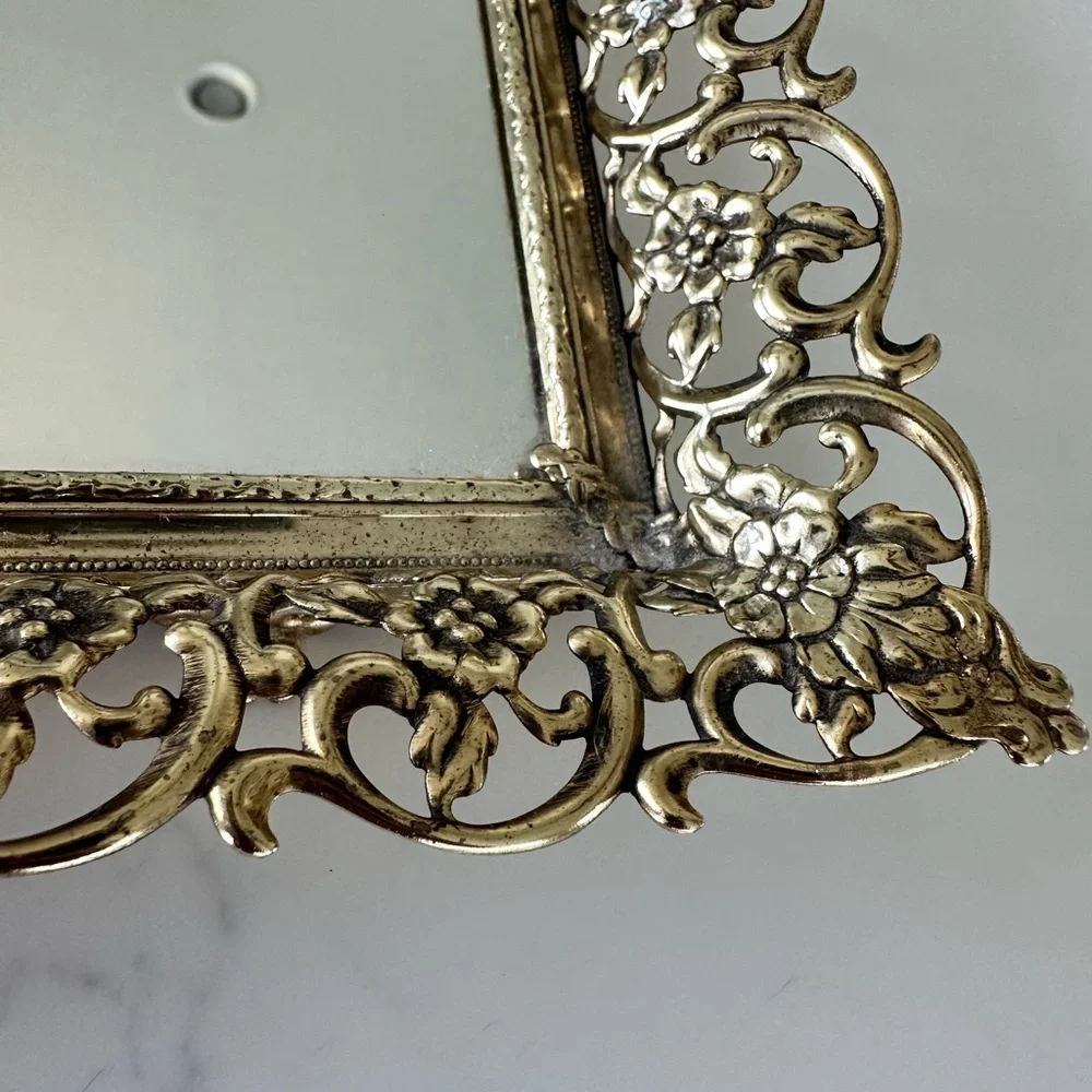 Elegant Gold Framed Mirror Tray